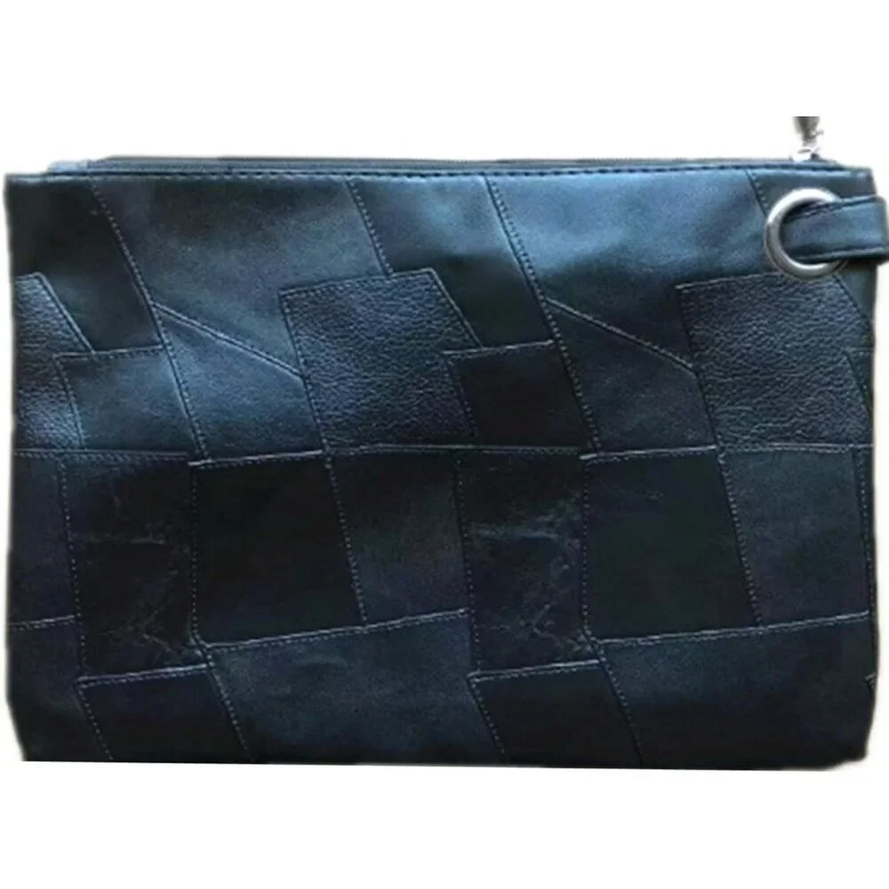 Women's Black Splicing Pu Leather Zipper Trendy Designer Wristlet Elegant Clutch